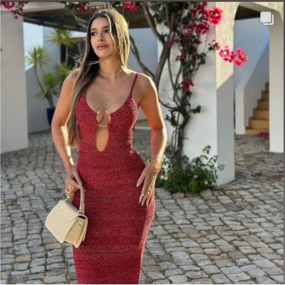 Zara BUCKLED CUT OUT metallic strappy KNIT DRESS